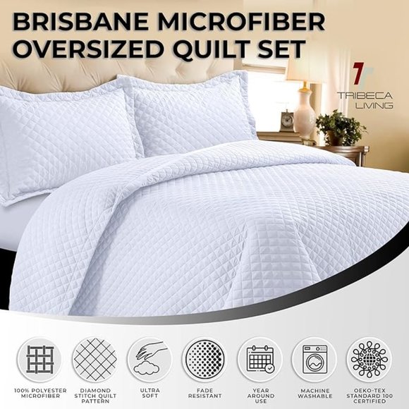 3-Piece Brisbane Oversized Diamond Quilt Set - White - Size: Queen - Picture 3 of 5